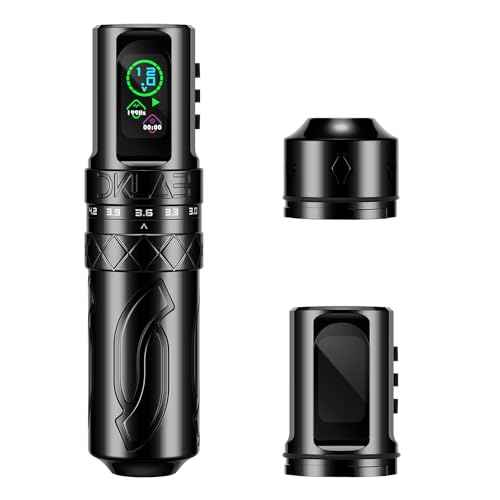 DKLAB Mizar Tattoo Pen Machine,Rotary Tattoo Gun Kit Load Strong Japanese Coreless Motor,Stroke Adjustable Start from 2.7mm to 4.5mm,2 Pieces of 1800mAh Battery Pack (Black)