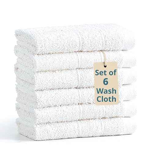Casa Platino 100% Cotton Washcloths 6 Pack - Spa & Salon Quality Face Towels - Ring Spun, Soft & Absorbent Wash Cloth Rags for Body, Beauty, Home, Gym - Fingertip Towels - 13"x13", White Washcloths
