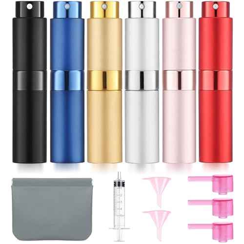 6 Pack 8ML Empty Perfume Atomizer Cologne Travel Spray Bottle for Refill Portable Cologne Dispenser Mini Sprayer for Women Men Twist Tpye