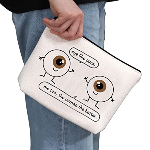 G2TUP Eye Doctor Gift Eye Like Puns Makeup Bag Optometrist Ophthalmologist Cosmetic Bag Optician Gift Optometry Zipper Travel Bag (Eye Like Puns White Bag)