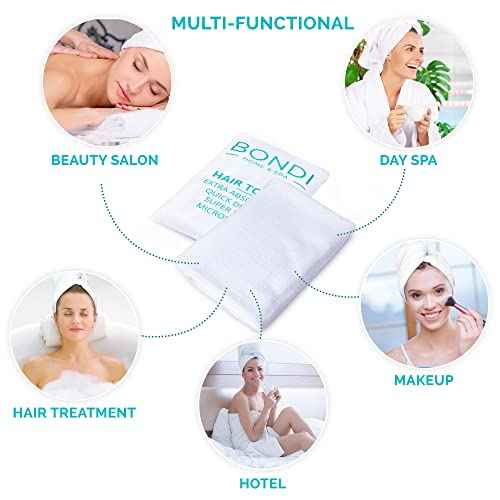 Bondi SPA Microfiber Hair Towel ? Dries Hair 50% Faster ? Anti-Frizz ? Highly Absorbent & Super Soft - XL (42 x 22) - Rectangle