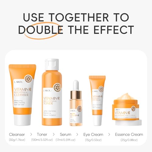 LAIKOU Vitamin C Skin Care, Skin Care Set, Face Mask, Eye Mask, Lip Mask with Serum, Cleanser, Toner, Eye Cream, Essence Cream for Women Teen Girls Mom Daughter Mother's Day Christmas Birthday