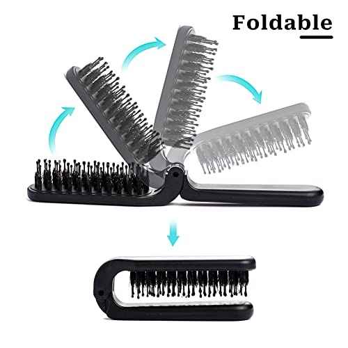 Travel Foldign Hair Brush, Mini Foldable Brush Portable Boar Bristles Comb Pocket Size Hair Styling Tool Collapsable Hairbrush for Purse Gym Trip Swiming Car Women and Men (Black)