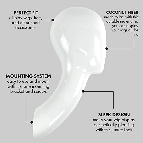 everlong Wall-Mount Wig Display Stand, Wigs, Works for Wigs, Hair pieces, Synthetic and Human - Patented Durable White Mannequin Head, Wig Holder for the Home and Salon