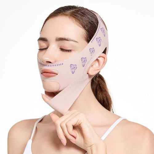 Beauty Face Sculpting Sleep Mask, Double Chin Reducer,V Shaped Slimming Face Mask, Reusable Facial Shaped UP Lift Mask- Anti-Aging and Anti-Wrinkle Band (Pink B)