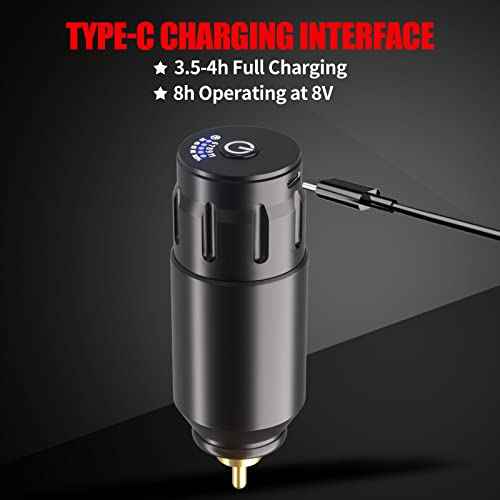 POSEIDON Cordless Rotary Tattoo Machine Kit with 20 Tattoo Cartridge Needles, Ink Set & 2 Rechargeable Batteries | Professional Portable Tattoo Gun for Beginners | Complete Starter Supplies