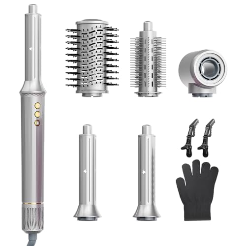 JIGGL 5-in-1 Hot-Air Brush Styler & Dryer - No Heat Damage Auto Wrap Multistyler - 110,000 High Speed Fast Drying Blow Dryer Brush Set - Airbrush Hair Styler & Air Curler for Women Gray