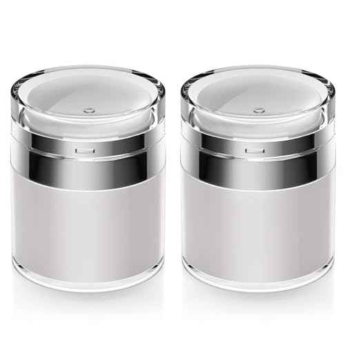 Airless Pump Jar, 1.7 oz Airless Pump Bottles, Travel Lotion Container ? Vacuum Dispenser for Cream ? Leak-Proof TSA-Friendly Design Keeps Cream Fresh ? Multi-Purpose for Lotion, Sunscreen (2 Pack)