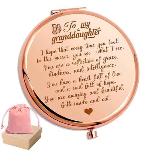 to My Granddaughter - You're Amazing and Beautiful - Pocket Mirror, Granddaughter Engraved Compact Mirror, Family First Mirror Encouragement Gifts from Grandparents (Rose Gold-A)