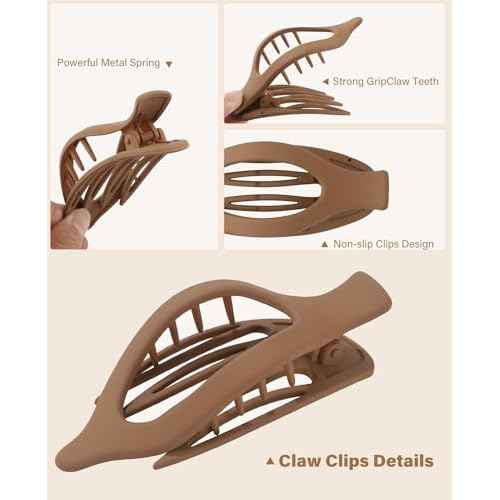 French Flat Hair Clips for Women - 6Pcs Flat Hair Claws for Thin Thick Hair Strong Hold No Slip Grip Hair Claw Clips for Women Girls (Matte(Neutral colors))