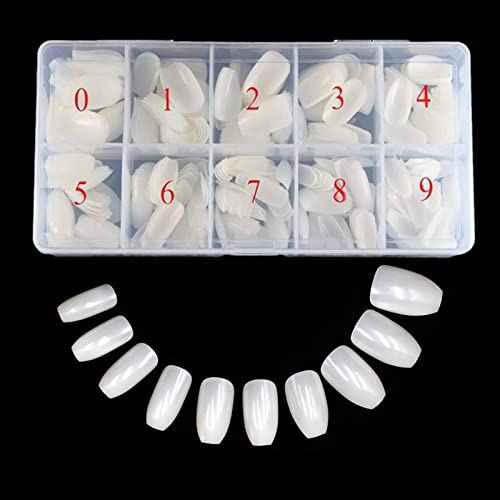 Acrylic Nails Tips Short Coffin 500PCS Ballerina Artificial False Nail Tip Full Cover 10 Sizes with Box for Art Salons & Home DIY (Natural)