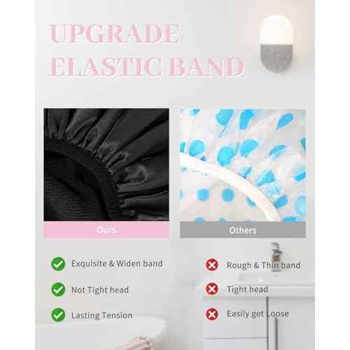 Aquior Shower Cap,Terry Lined Shower Cap for Women Reusable, Triple Layer Waterproof Bath Cap, Extra Large for Women Long Hair(Black)