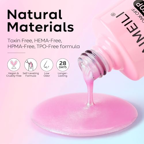 AIMEILI Gel Polish Glitter Top Coat, Hema Free, Cruelty Free, Vegan, 2 In 1 High Glossy Shiny Pearl No Wipe Top Gel for Nail Art 003