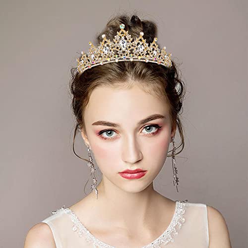 SuPoo Crowns for Women Gold Tiara and Crown Queen Birthday Tiara AB Crystal Headband Rhinestone Hair Accessories Shiny Princess Decoration for Wedding Party Prom Gifts