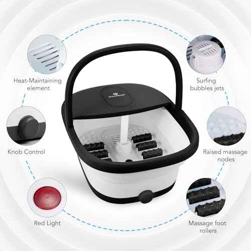 2025 Collapsible Foot Spa Bath with Massage Roller and Jets, Red Light, Pedicure Tool, Feet Soaking Tub for Stress Relief & Soft Feet, Gift for Mom and Dad