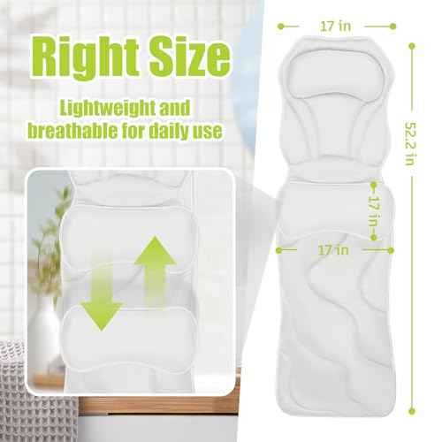 Full Body Bath Pillow for Tub - Extra Long & Thick Tub Pillow with Head, Back & Lumbar Support, 168 Non-Slip Suction Cups, Soft 5D Mesh Spa Cushion, Fits All Tubs-Gift for Soaking