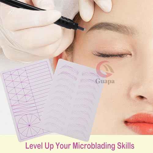 3pcs Microblading Nano Hair Stroke Practice Skin Practice Skin Soft Silicone White Tattoo Practice Skin Pre-printed Double Sides Designs Training Pads for Tattoo Practice (Hairstrokes Purple Outlines)