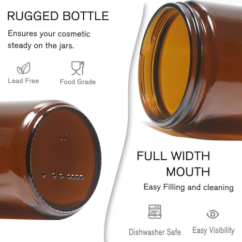 9 Pack Amber Glass Jars, 8 Oz Thick Amber Round Glass Jars, with Black Lids& Inner Liners, for Spice, Liquid, Sample, Leakproof and Cosmetic,Slime,candle