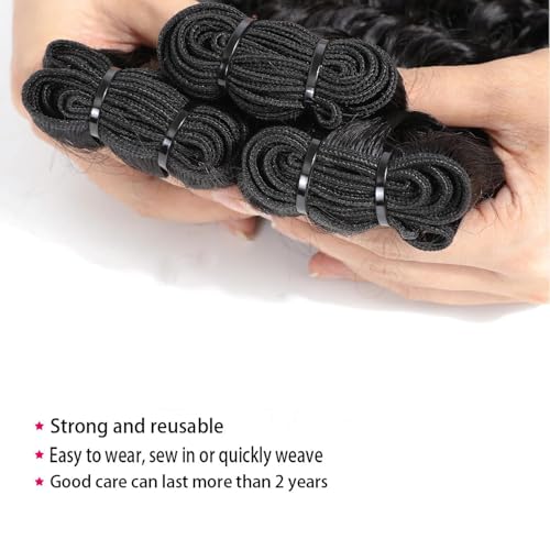 Deep Wave Human Hair Bundles 18 20 22 Inch Deep Curly Bundles Human Hair 12A Unprocessed Brazilian Virgin Weave 3 Bundles Double Weft Remy Hair Bundles Full and Thick