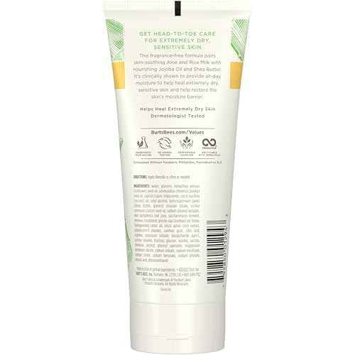 Burt's Bees Ultimate Care Healing Body Lotion with Aloe and Rice Milk for Sensitive Skin, 98.8% Natural Origin, 6 Ounces