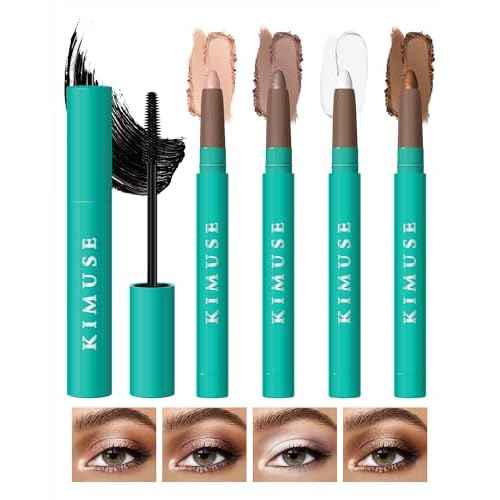 KIMUSE Eyeshadow Stick + Liquid Mascara Kit, Lightweight, Long Lasting, Crease-Proof, Smudge-Proof Eye Makeup Set