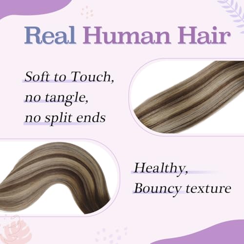 Sindra Clip in Hair Extensions Real Human Hair 18Inch Balayage Chocolate Brown Ombre Caramel Brown Hair Extensions Real Human Hair Clip ins Remy Straight For Woman 120G 6Pcs(clip#4/27/4 18inch)