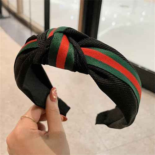 2 Pcs Christmas Headbands for Women - Red Green Ribbon Holiday Knot Hair Hoops, Xmas Festive Gift Hair Accessory (Red&Black)