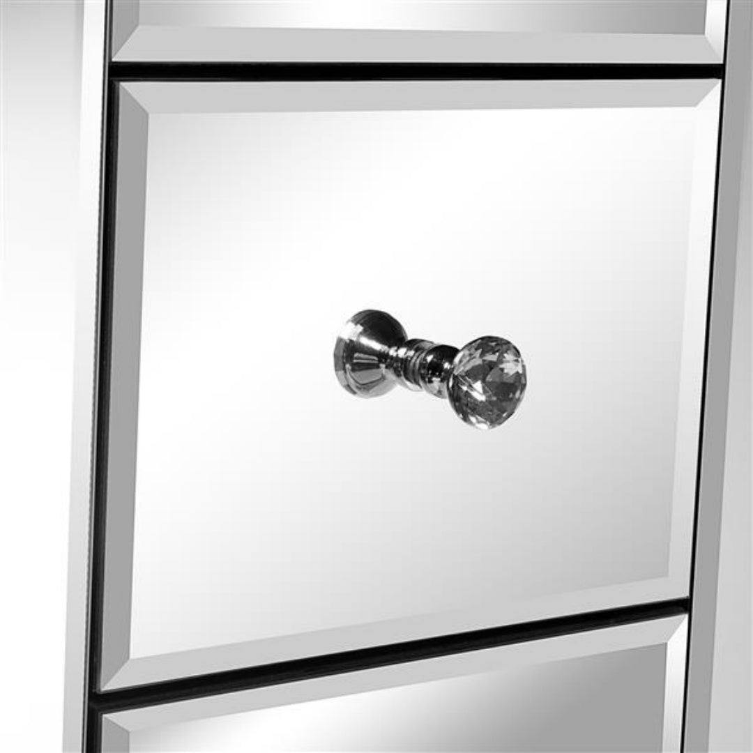 Mirrored Glass Bedside Table with 3 Drawers - Silver