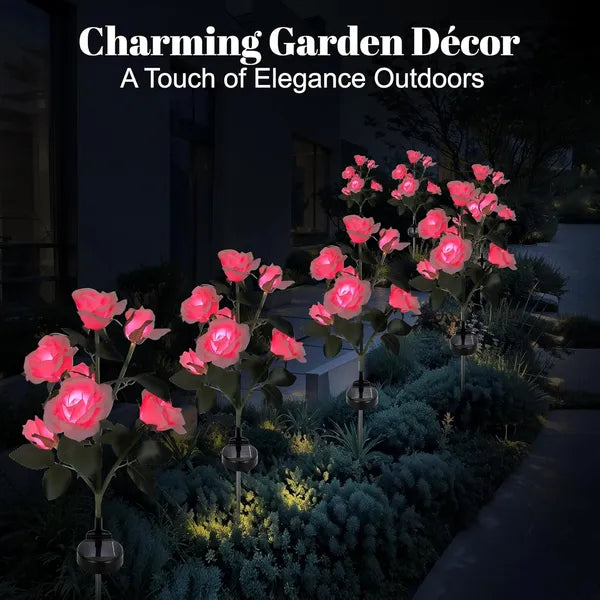 Solar-Powered Rose Lights - 2 Pack Color Changing Garden Stakes