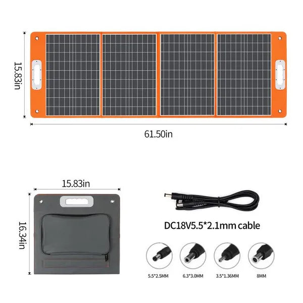 100W Portable Solar Panel - Foldable Charger with USB & DC Output