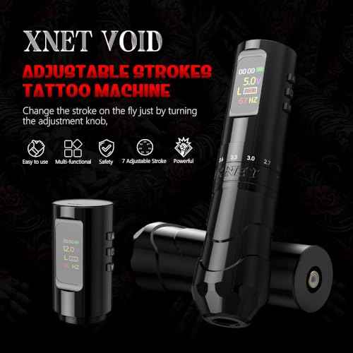 Tattoo Gun Kit£¬Xnet Void Tattoo Machine with 7 Adjustable Strokes, Professional Tattoo Guns with Extra 1800 mAh Battery£¬20pcs X-ray Mixed Sizes Cartridge Needles for Tattoo Artists