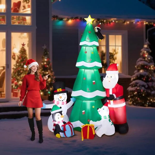 7.5FT Inflatable Christmas Decoration with Santa & Snowman