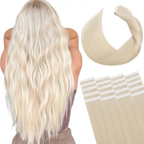 Tape in Hair Extensions Human Hair Utra Thin Invisible Seamless 20pcs 50g (Platinum Blonde, 22 inch)
