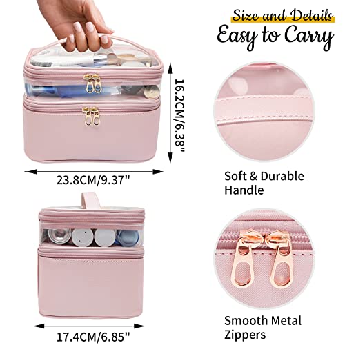 Makeup Bag,Leather Double Layer Large Makeups Organizer Bag,Travel Accessories Dorm Room Essentials Toiletry Bag for Women,Travel Essentials Cosmetic Bag Makeup Case,Mothers Day Gifts Graduation Gifts