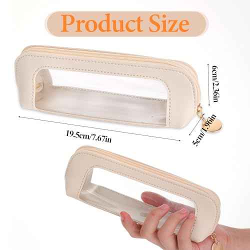 Small Clear Makeup Bag, PU Leather Travel Makeup Brush Case Portable Transparent Waterproof Cosmetic Organizer Pouch with Zipper for Women Home Travel Office Makeup Storage (White)
