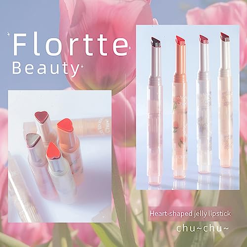 Flortte Jelly Lipstick, Florette Chinese Makeup, Nice to Meet Chu First Kiss Heart Shaped Lipstick Lip Pen, Watery Mirror Clear Nourishing Lip Jelly Makeup, Non-Sticky Plumping Lips (07#)