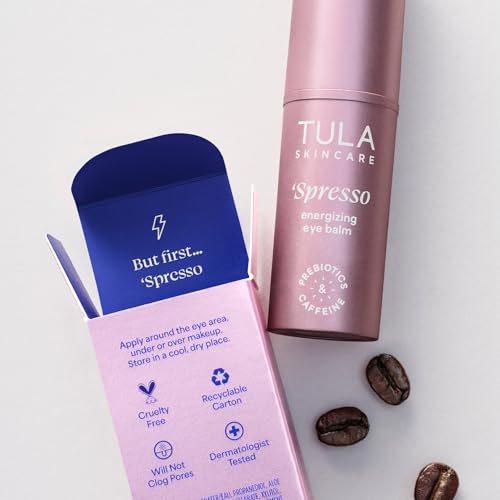 TULA Skin Care Spresso Energizing Eye Balm - Energizing & Hydrating Caffeine Under Eye Treatment for Dark Circles, Portable and Perfect to Use On-the-go, 0.35 oz.