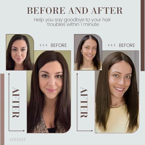 Hair Toppers for Women Real Human Hair 360¡Æ 3D Toppers with Thinning Hair Upgrade Middle Part Clip in Bangs Pieces for Women Daily (Black, 16 Inch-3D-Side)