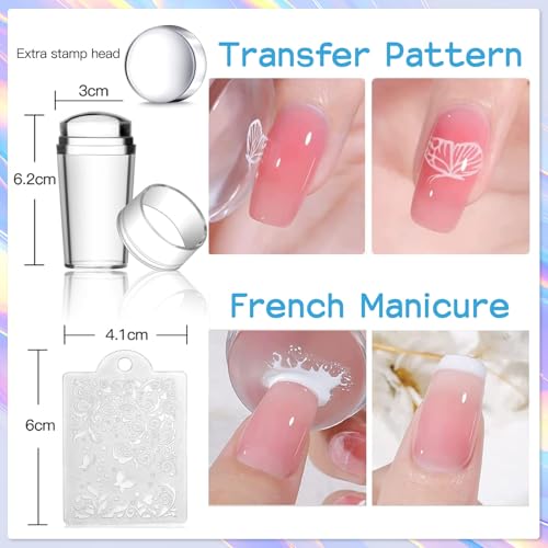 Biutee Nail Stamping Plate 16Pcs Nail Stamper Kit 12Pcs Nail Art Stamp Plates with Silicone Stamper, Scraper & Storage Bag, Stamping Plates Star Plaid Flower Butterfly Template Halloween Design Gift