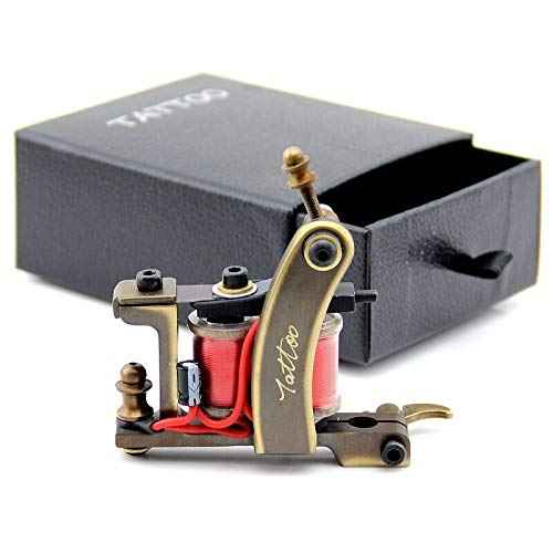 Professional Tattoo Coil Machine Gun CNC Carved Brass 10 Wrap Coils Handmade Tattoo Liner Machines Excellent Supply for Professional Tattooist Artists