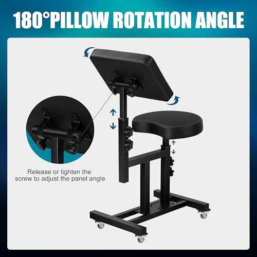 Poarmeey Adjustable Tattoo Arm Rest Chair, Mobile Portable Stool with Wheels, Black Tattoo Chair with Armrest for Artists