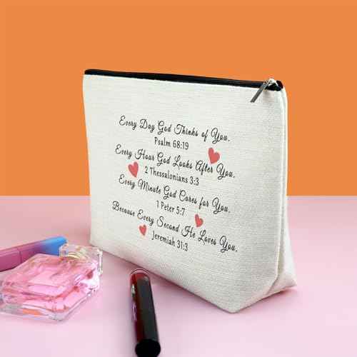 Inspirational Christian Gifts for Women Feith Makeup Bag Religious Gifts for Her Daughter Sister Friend Besite Grandma Aunt Motivational Gift Bible Verse Cosmetic Bag Travel Pouch