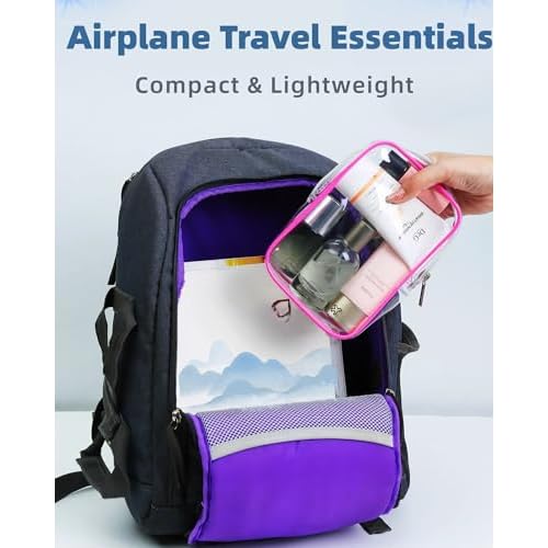 Packing Cubes Quart Size Travel Bag Tsa Approved Clear Toiletry Bag Small European International Must Haves Long Flight Airplane Essentials (2, Pink, Clear)