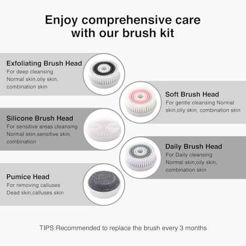 Face Scrubber Exfoliator, Rechargeable Facial Cleansing Brush with 5 Brush Heads, Deep Cleaning for All Skin Types, Black