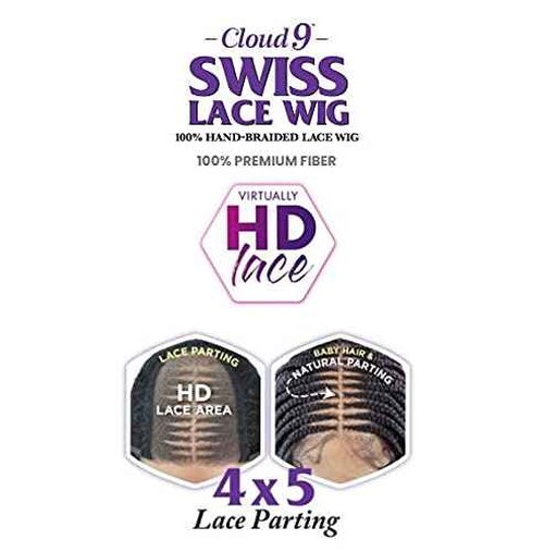 Sensationnel Cloud9 4X5 Braided Wig - Center Part Feed In 28 Inch Hand Tied Swiss Lace Braided Wig With Large Parting Area (1B OFFBLACK)