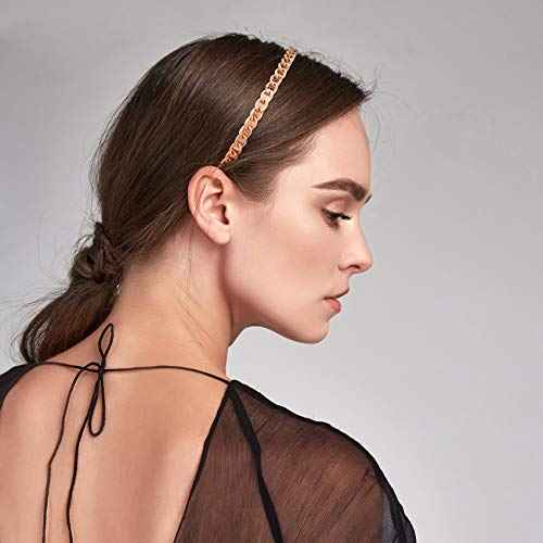 PAGOW 2Pcs Women Chained Headband Fashion, Gold Metal Thin Headbands for women Girls, Beauty Silver Headbands Hair Hoops Hair Accessories (Gold/Silver)
