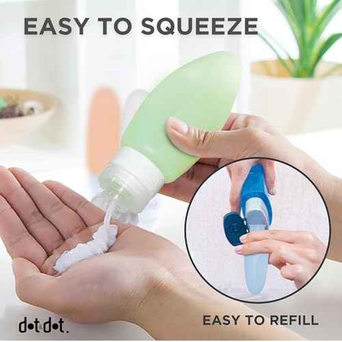 Dot&Dot Leak Proof Travel Bottles - TSA Approved 3oz Silicone Toiletries Travel Shampoo & Conditioner Containers with Labels