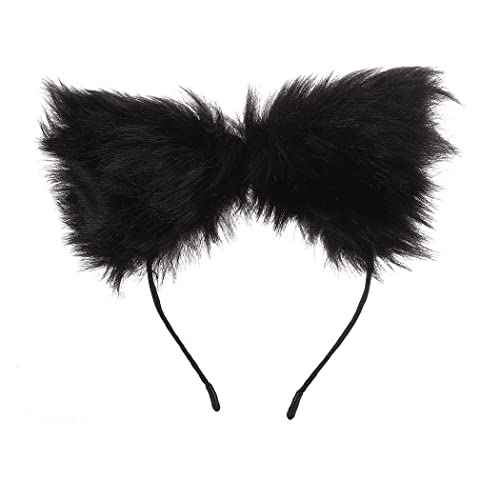 Cat Fox Fur Ears Headband Black Hair Bands Anime Cosplay Costume Halloween Fancy Party Decorationes Hair Accessories for Women and Girls (Black)