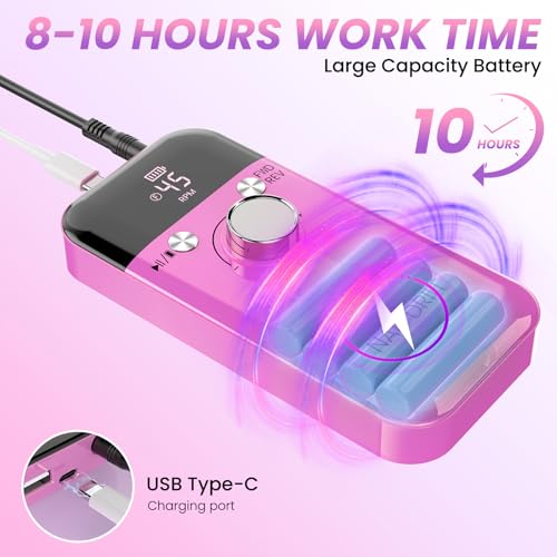 Portable Nail Drill Electric File: Cordless Nail Drills for Acrylic Nails Professional Rechargeable Nail Machine Kit Manicure Pedicure Tools Polishing Set for Shaping, Removing & Polishing Gel Nails
