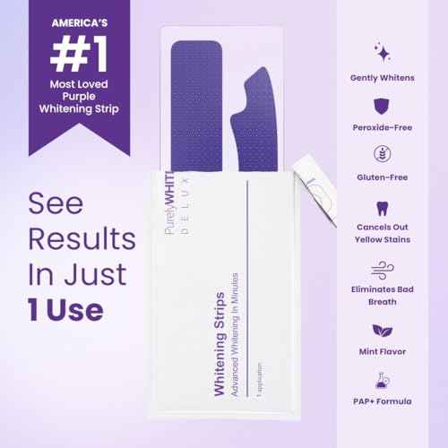 PurelyWHITE | Purple Whitening Strips | Teeth Whitener, Peroxide-Free, Enamel Safe, Deep Stains Removal - Flouride-Free Teeth Whitening (28 Strips)